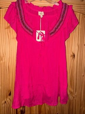 Plus Size 3XL Sophisticate Hot Pink Embroidered Tassel Tunic